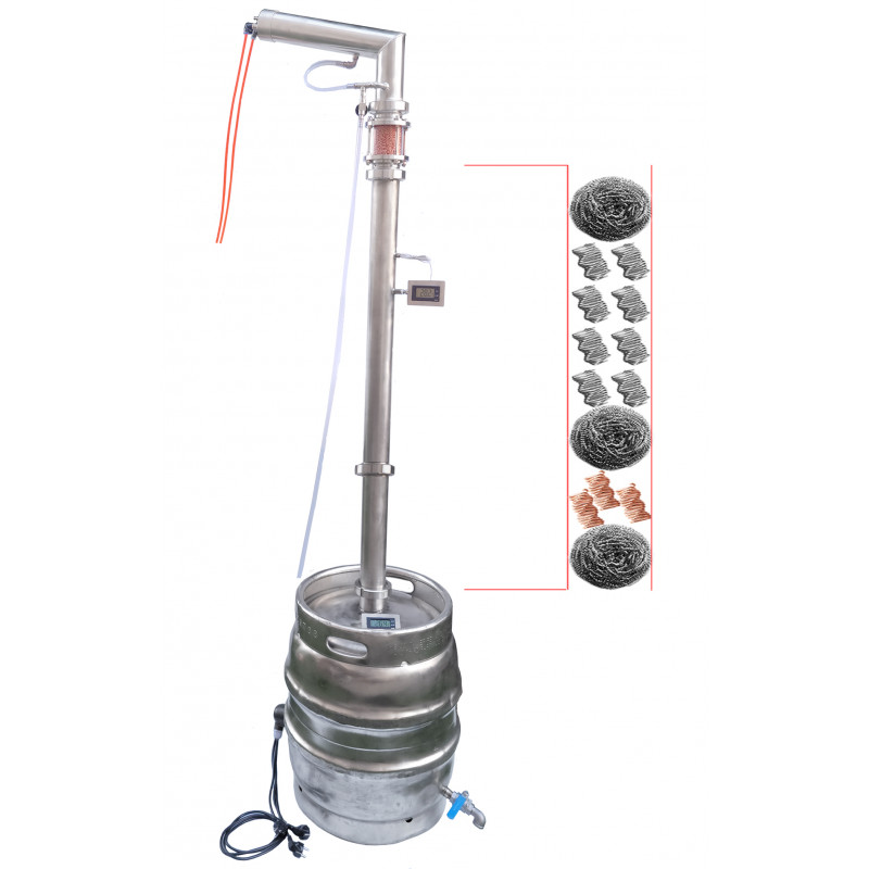 DESTILADOR SMS 50 L INOXIDABLE SOBRE TUBO 50 Columna partida con mirilla para gas