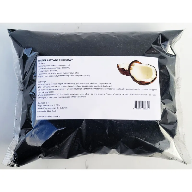 WĘGIEL AKTYWNY KOKOSOWY Pure gorzelniczy 1,7L  filtracja, destylacja PADEW  20x40 Drobny