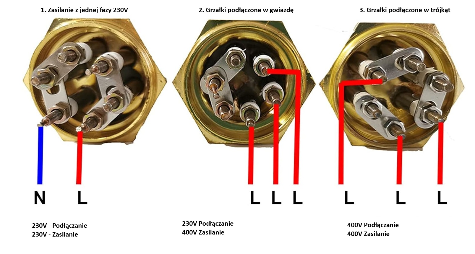 Jak podłączyć grzałkę do destylatora na 230V 220V czy 400V gwiazda i trójkąt jednofazowa trójfazowa